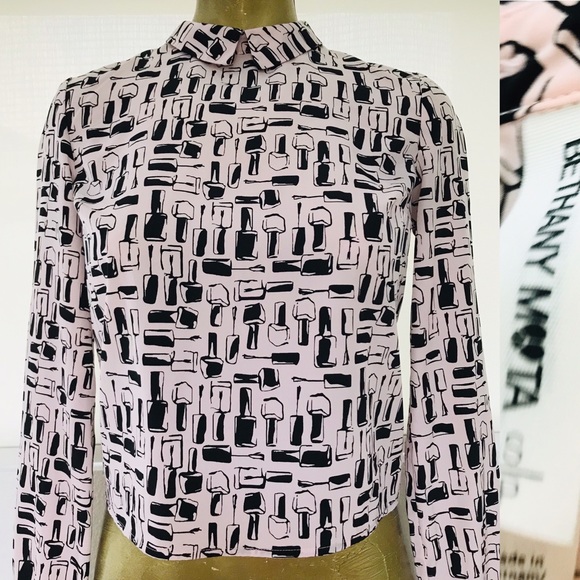 SALE! BETHANY MOTA Pretty NAIL POLISH Novelty Print BLOUSE Small - Picture 6 of 14